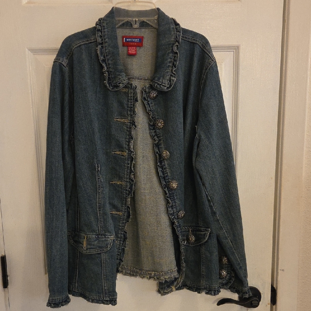 Westport Blue Denim Jacket with Ruffle Trim